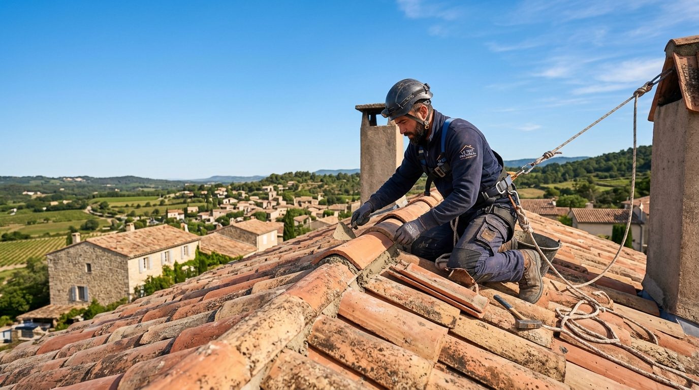 Cimentage de faîtage et étanchéité pied de cheminée